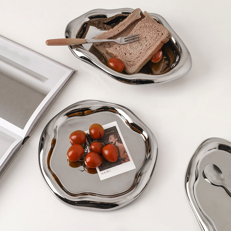 No two the same - Silver Plated Ceramic Tray Set (Round & Long Shapes)