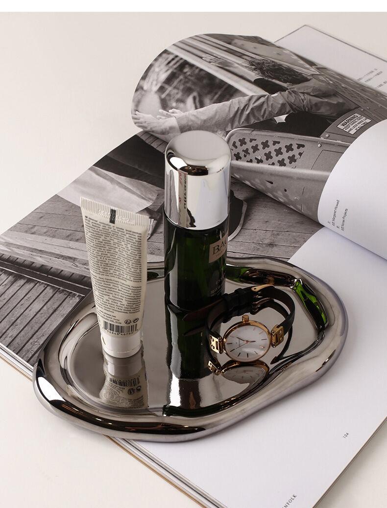 No two the same - Silver Plated Ceramic Tray Set (Round & Long Shapes)