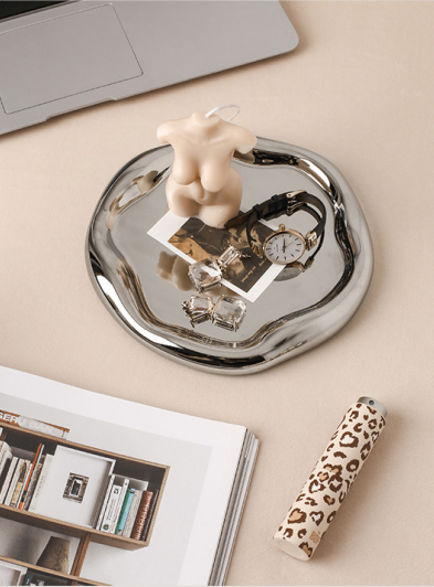 No two the same - Silver Plated Ceramic Tray Set (Round & Long Shapes)