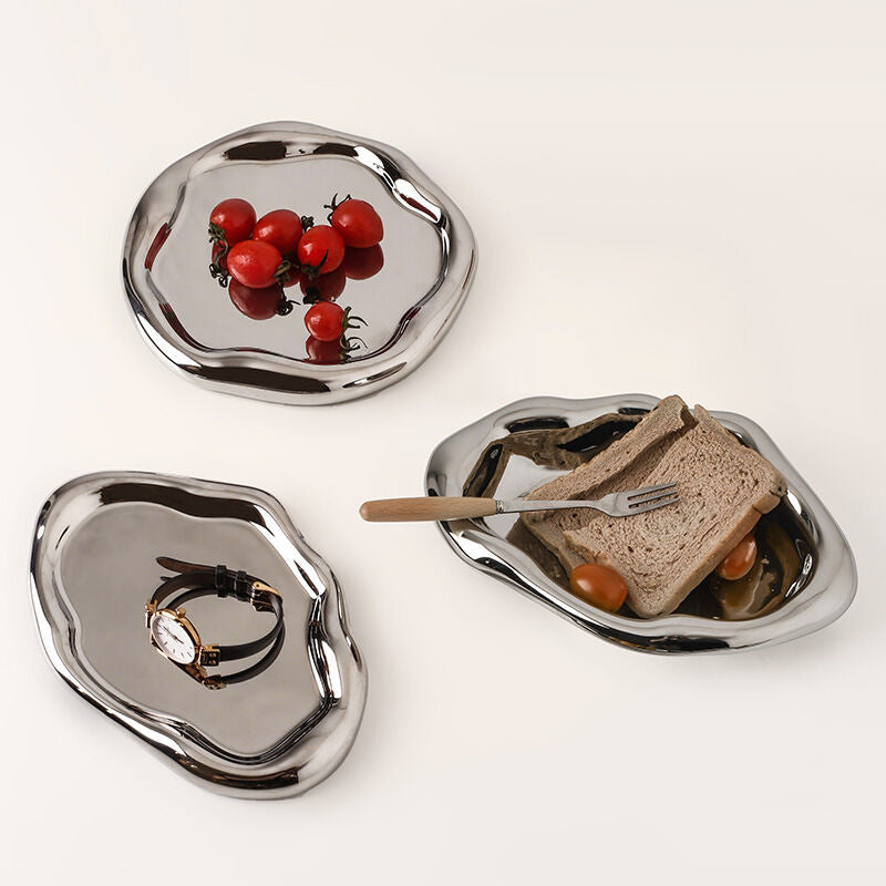 No two the same - Silver Plated Ceramic Tray Set (Round & Long Shapes)