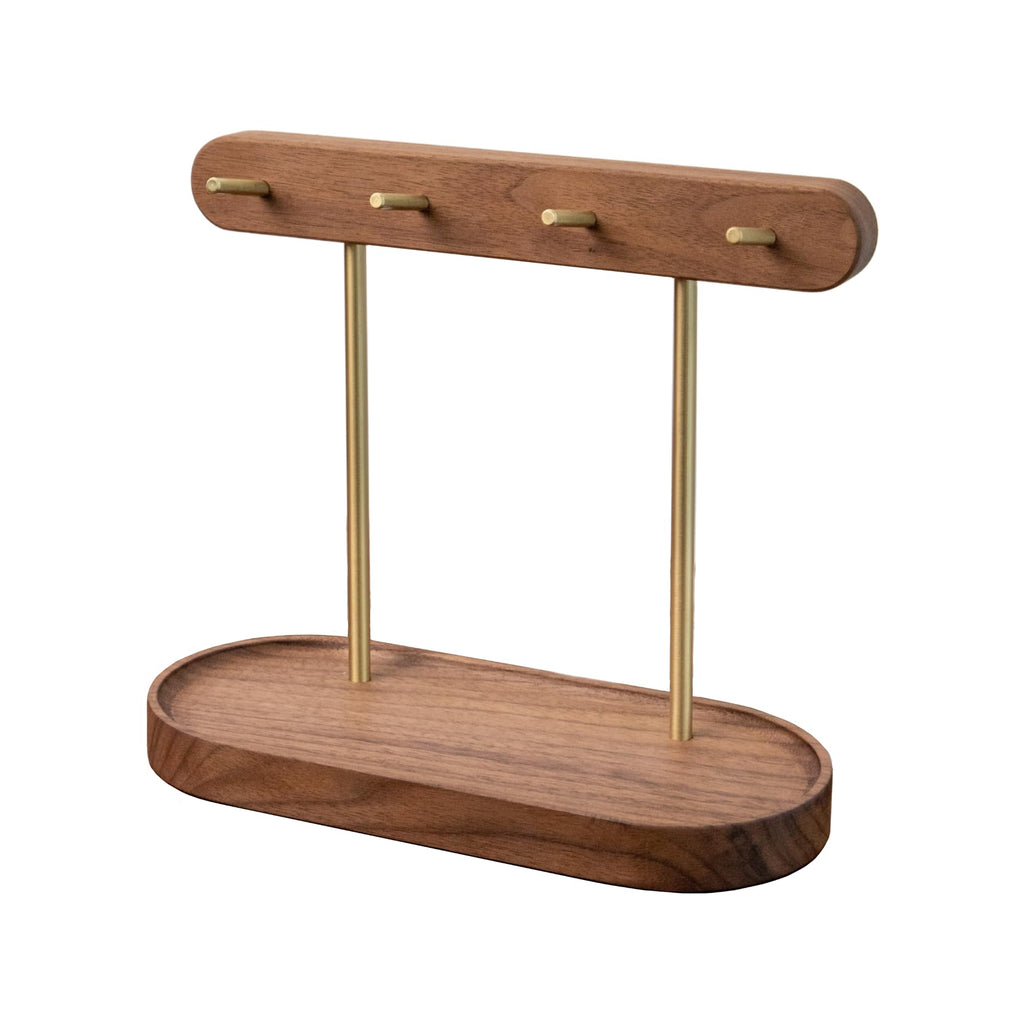 Walnut Wood Key Holder with Brass Hooks