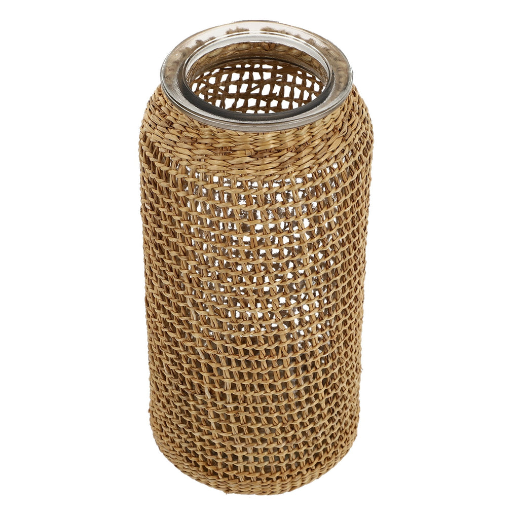 Rustic Farmhouse- Boho Glass Vase with Rattan Sleeve