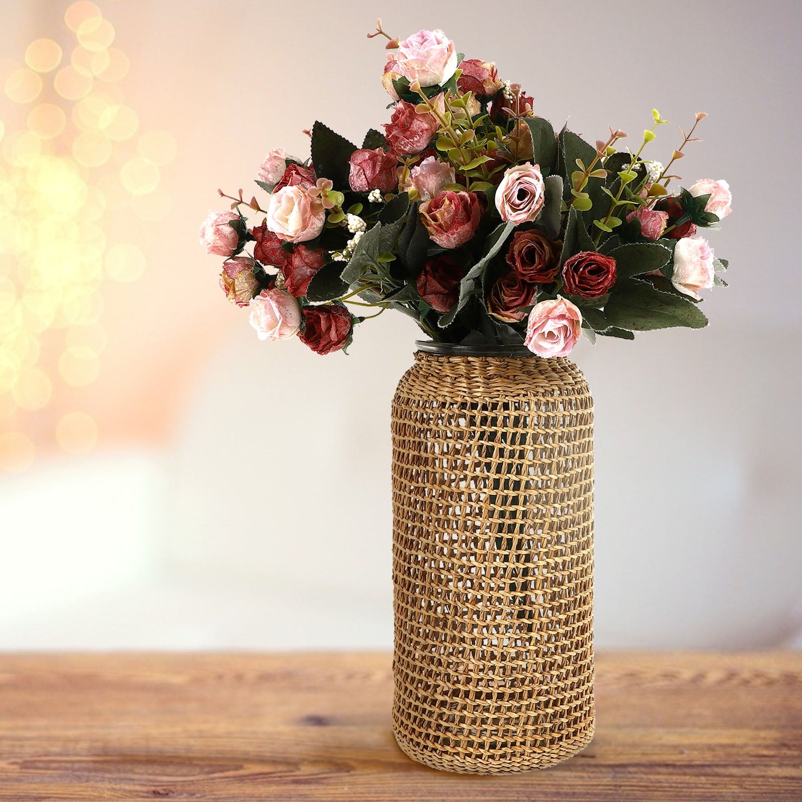 Rustic Farmhouse- Boho Glass Vase with Rattan Sleeve