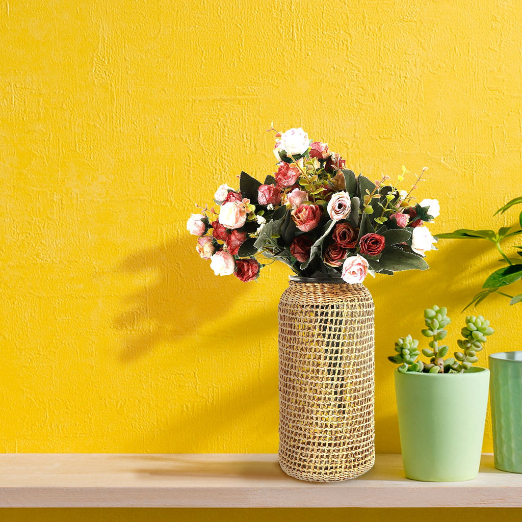 Rustic Farmhouse- Boho Glass Vase with Rattan Sleeve