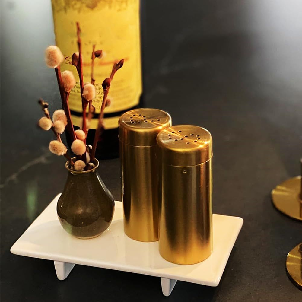 2Pcs Salt and Shakers Set,  Stainless Steel Salt and Dispenser Gold Jar Rustproof Seasoning Bottle Easy Filling Salt and Shakers for Modern Home Kitchen（golden）