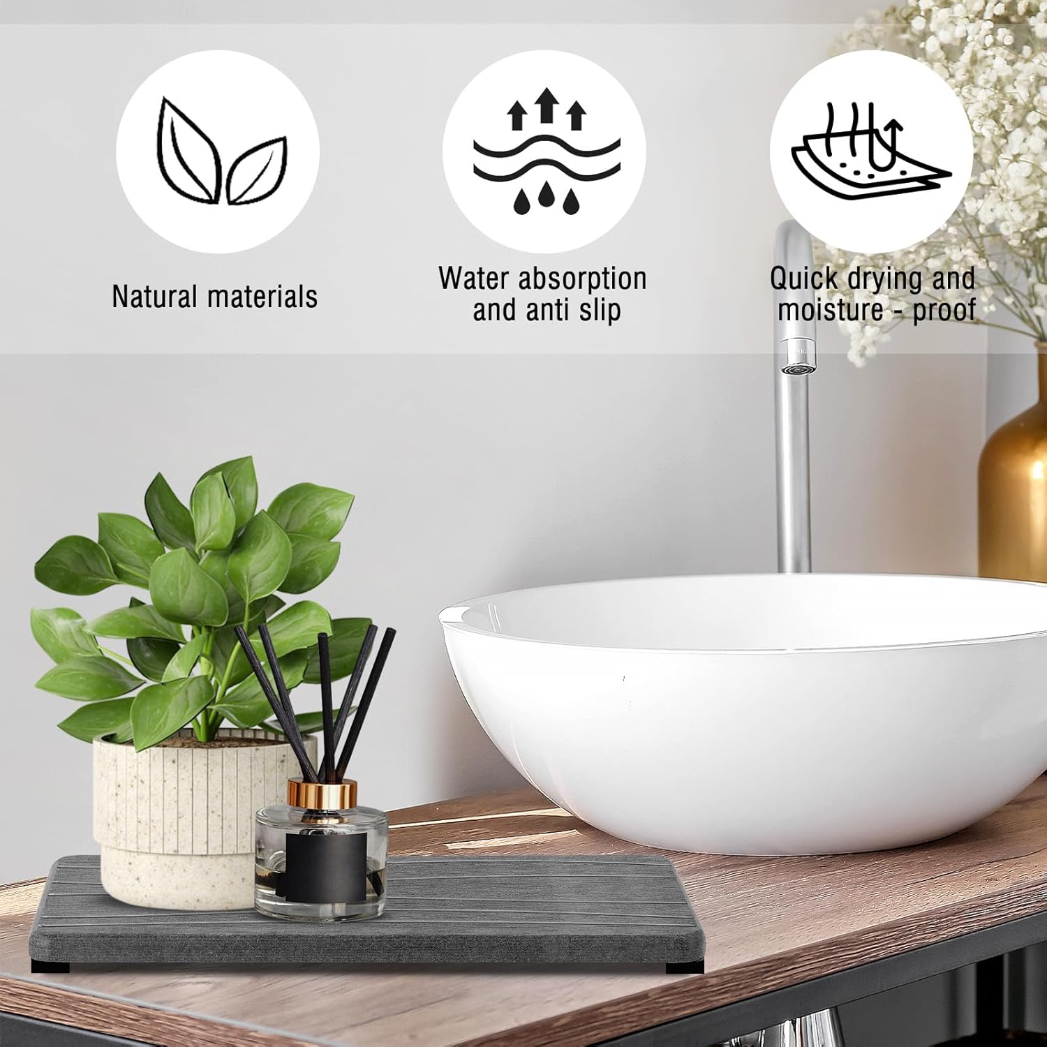 Cloudstone Tray - Set of 3, Water absorbent