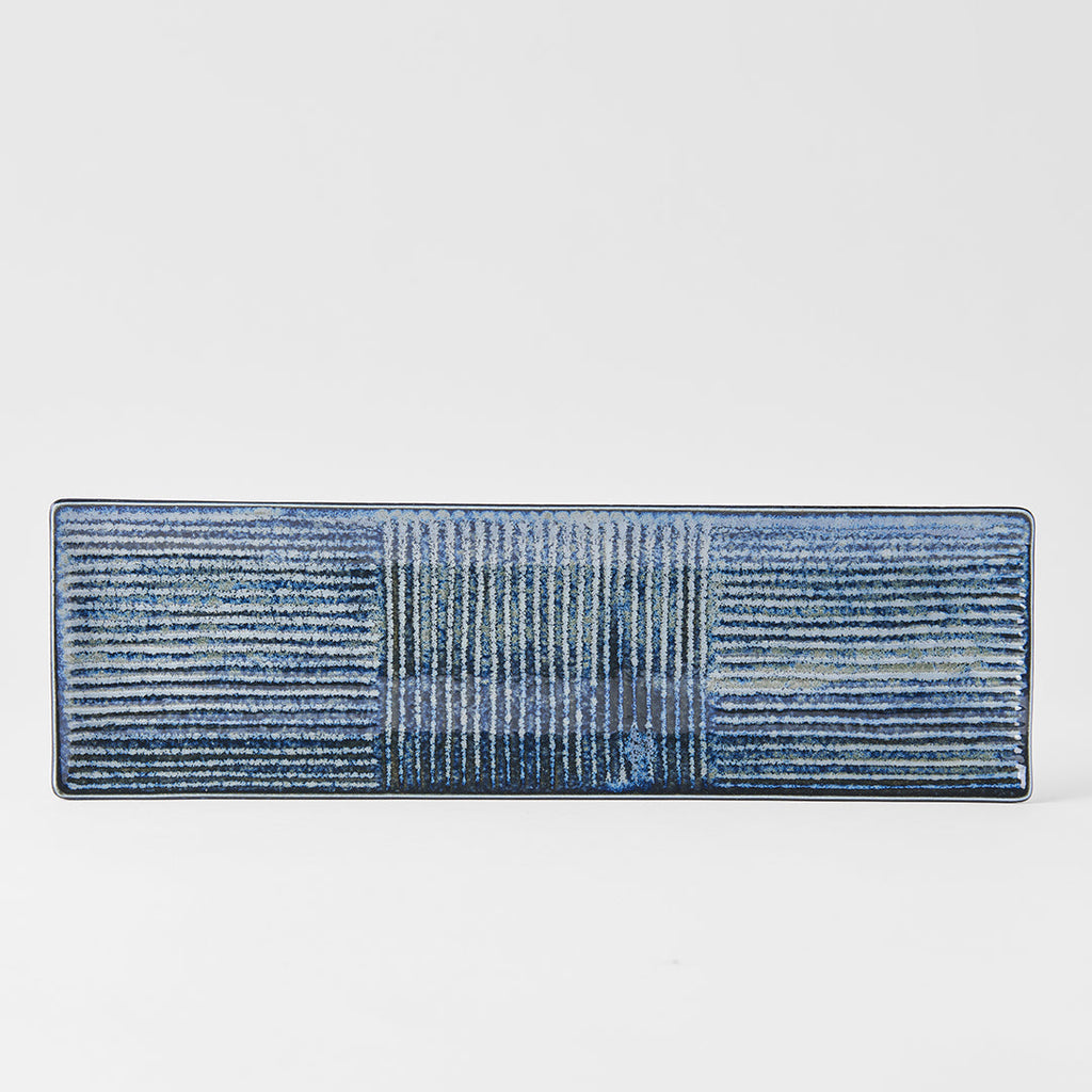Plate Rectangular 33x10cm Lines Dark Blue Glaze