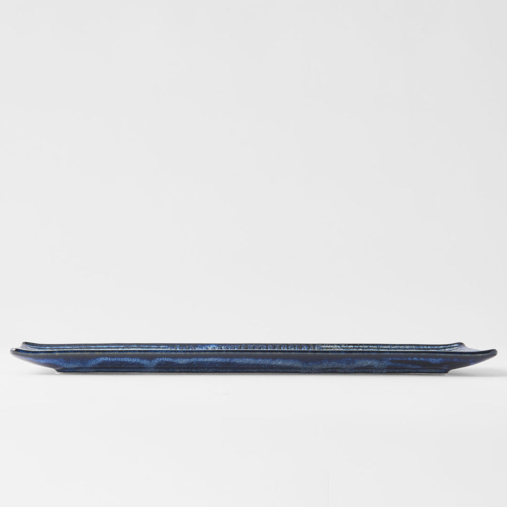Plate Rectangular 33x10cm Lines Dark Blue Glaze
