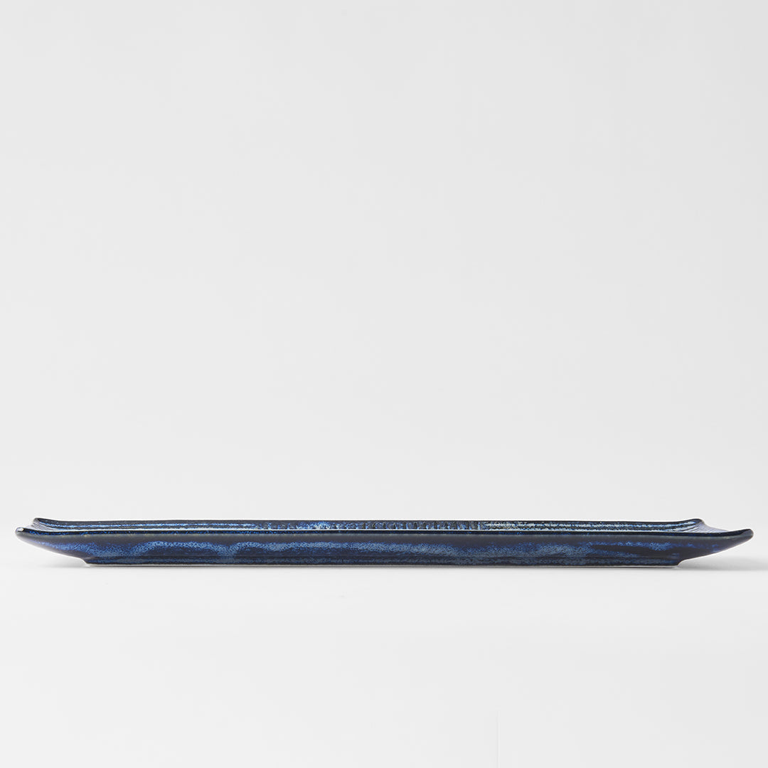 Plate Rectangular 33x10cm Lines Dark Blue Glaze