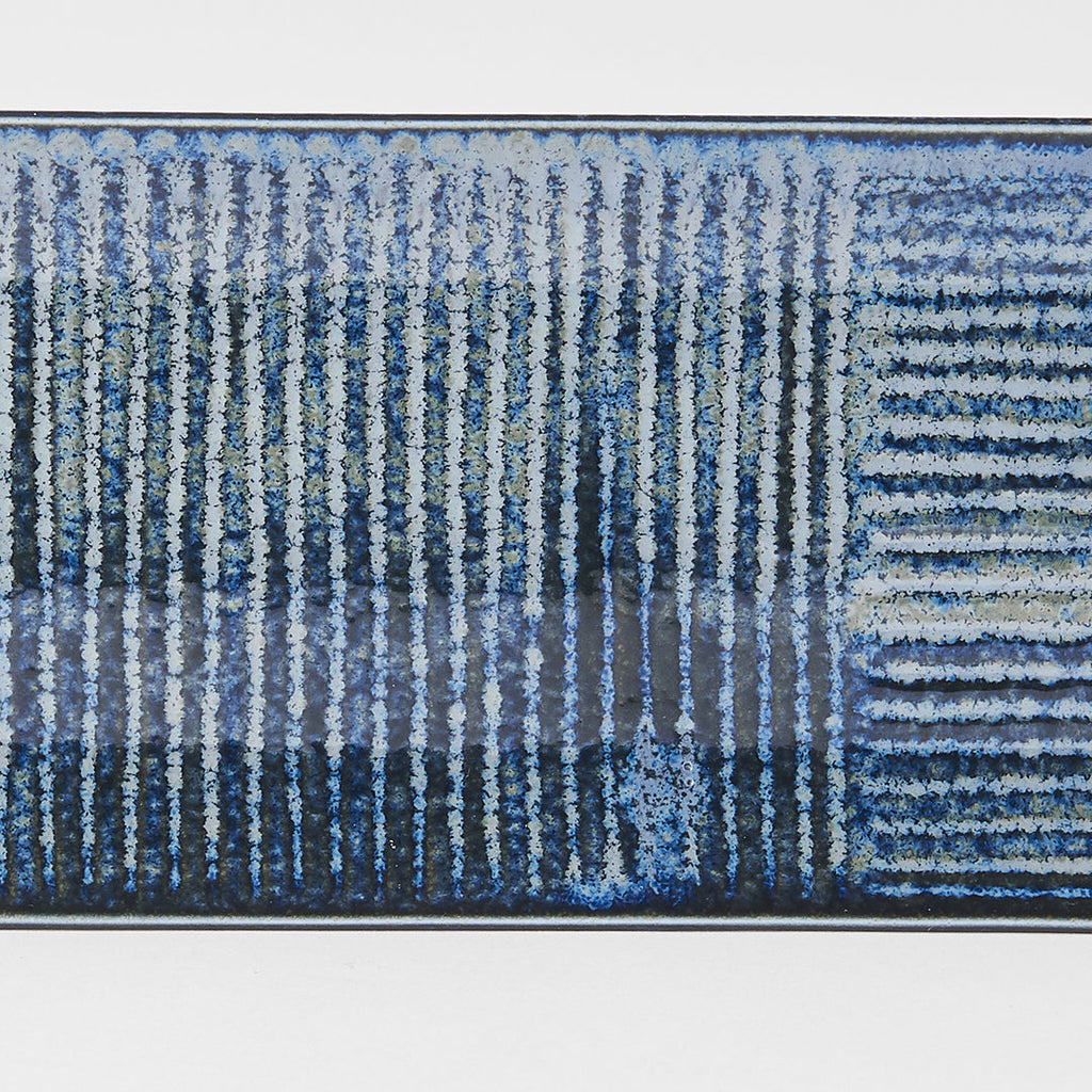 Plate Rectangular 33x10cm Lines Dark Blue Glaze