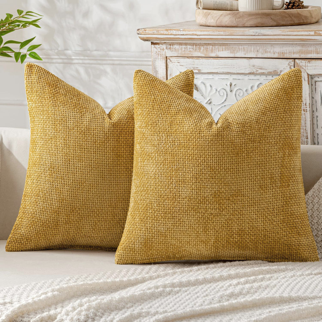 Nectar yellow Plush Chenille Cushion Covers