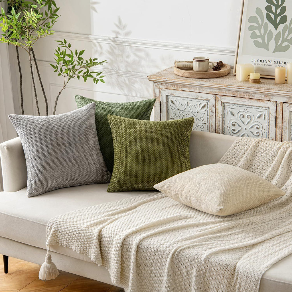 Sage Dust Plush Chenille Cushion Covers - Throw pillow cases