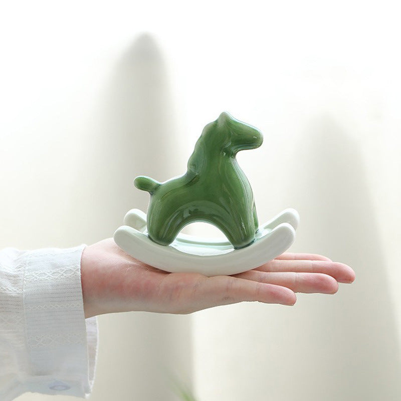 Ceramic Rocking Horse Ornament- Forrest green