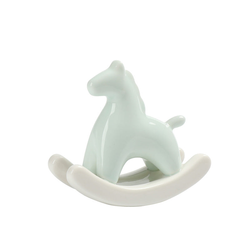 Ceramic Rocking Horse Ornament- Pastel mint