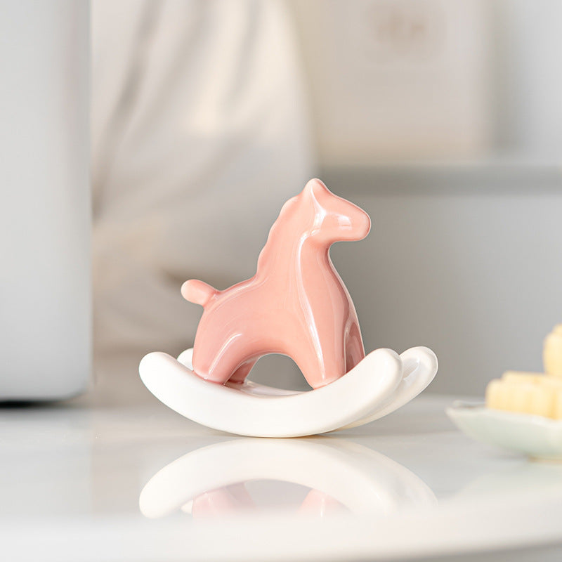 Ceramic Rocking Horse Ornament- Cherry blossom pink