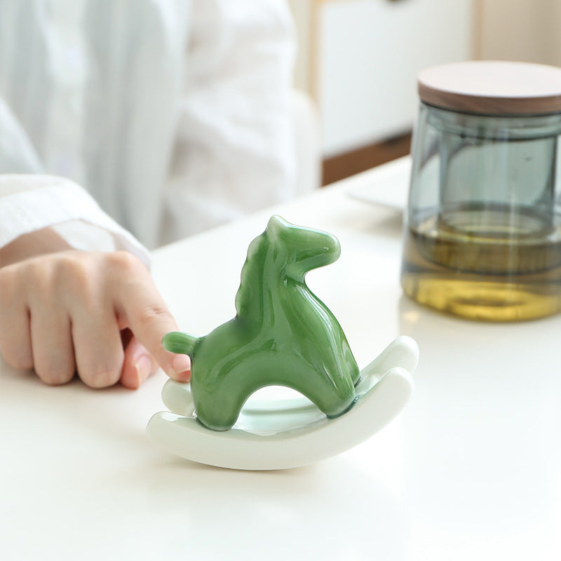Ceramic Rocking Horse Ornament- Cherry blossom pink
