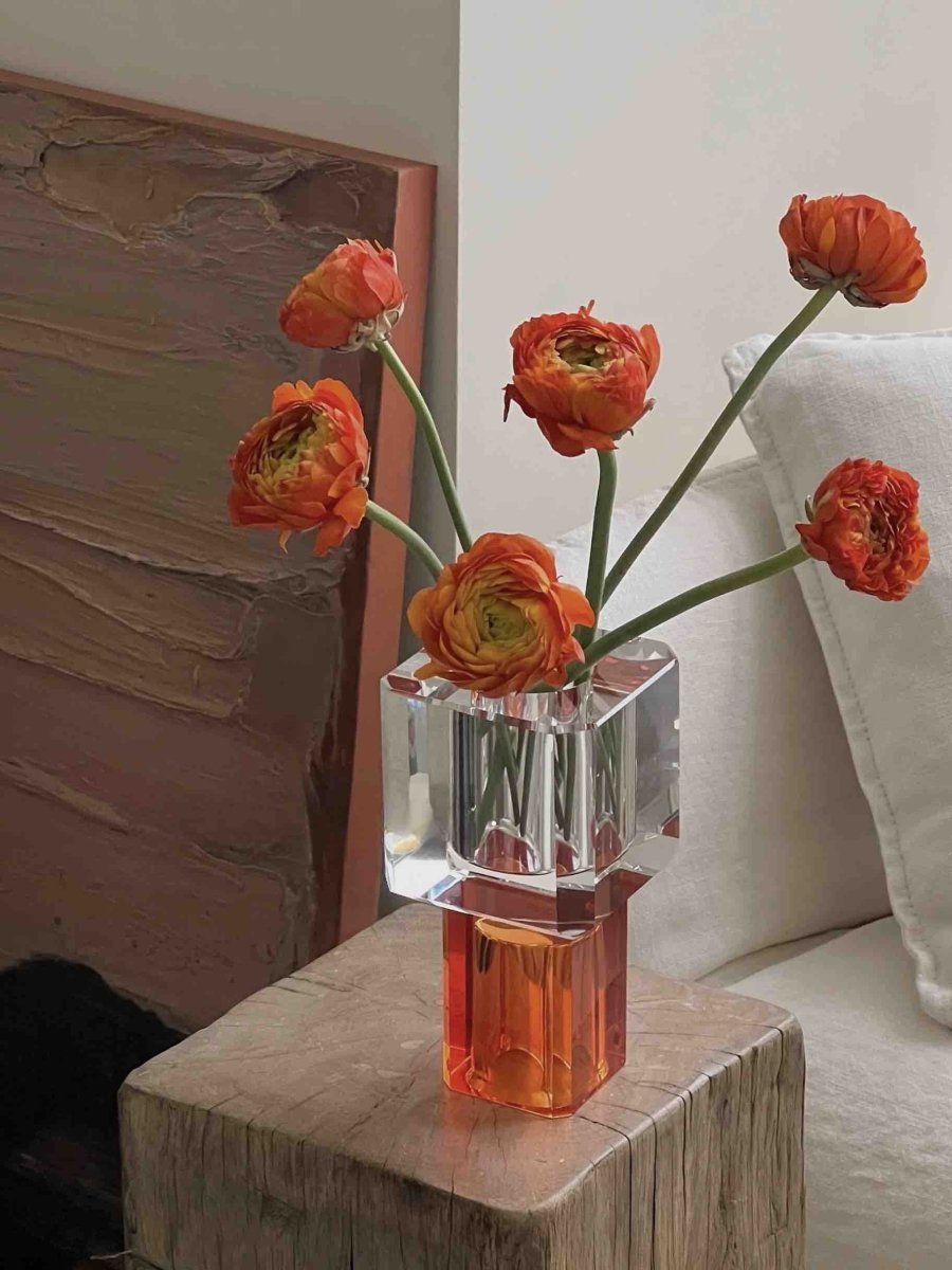 Crystal Block Vase, Contemporary Table Setting Centrepiece