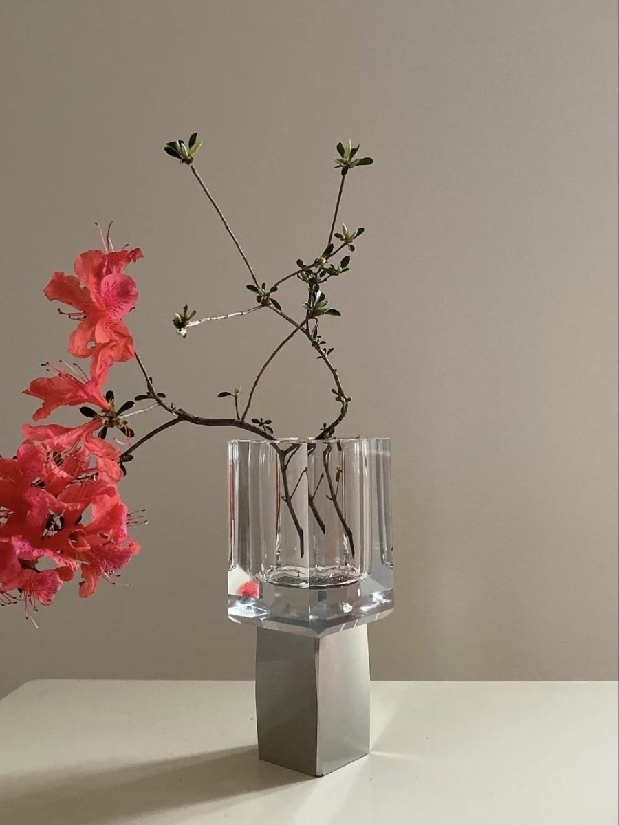 Crystal Block Vase, Contemporary Table Setting Centrepiece