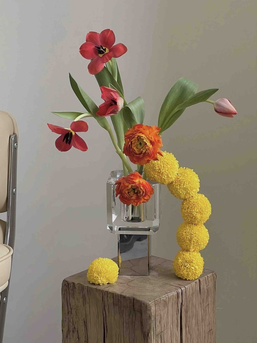 Crystal Block Vase, Contemporary Table Setting Centrepiece