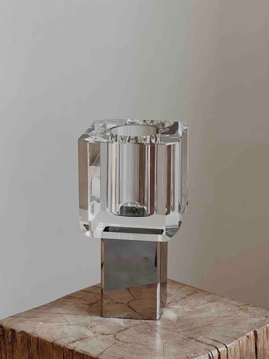 Crystal Block Vase, Contemporary Table Setting Centrepiece