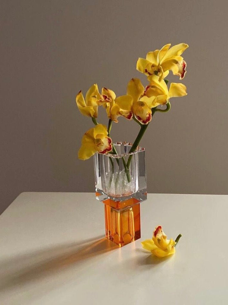 Crystal Block Vase, Contemporary Table Setting Centrepiece